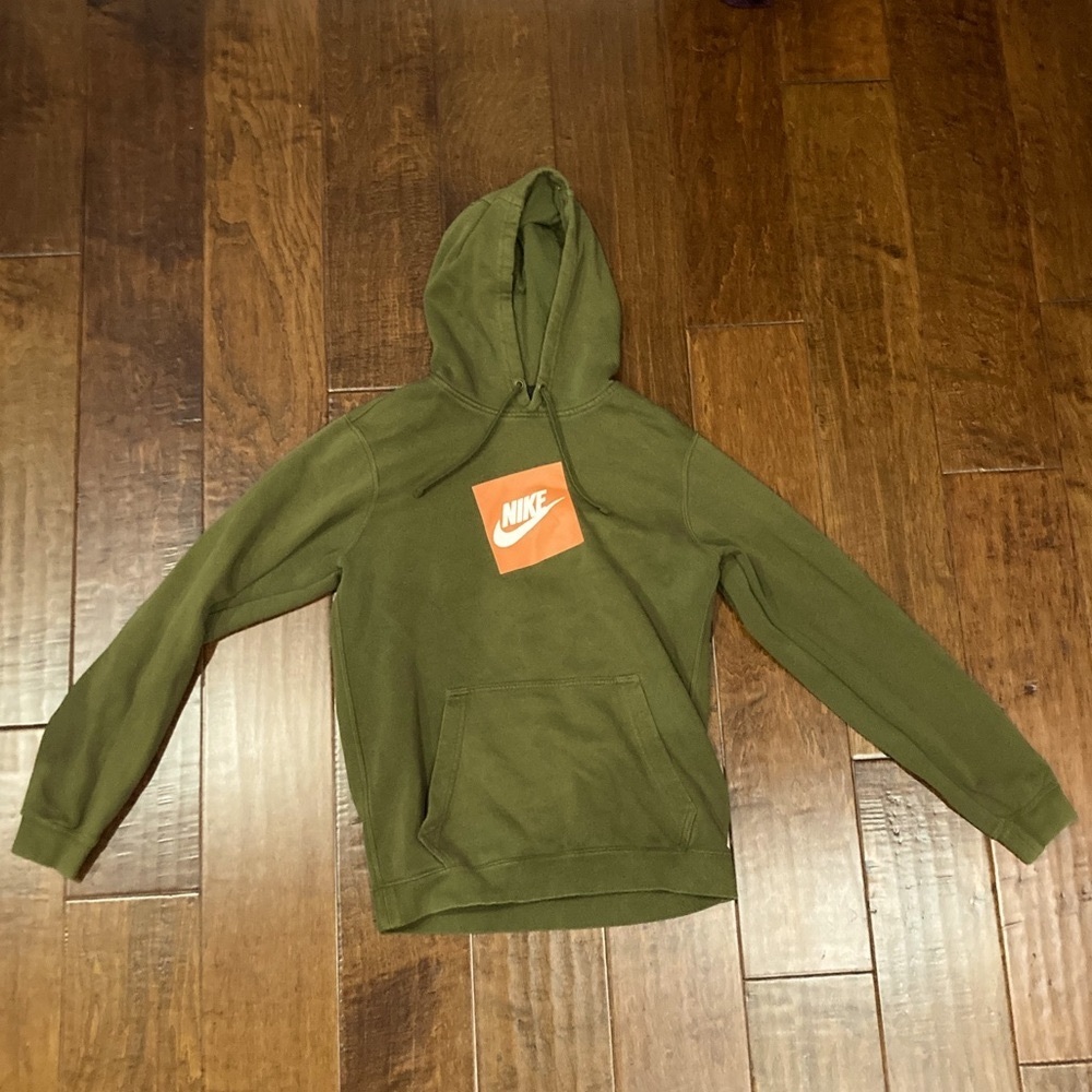 Mens Nike Olive Green & Orange Graphic Hoodie